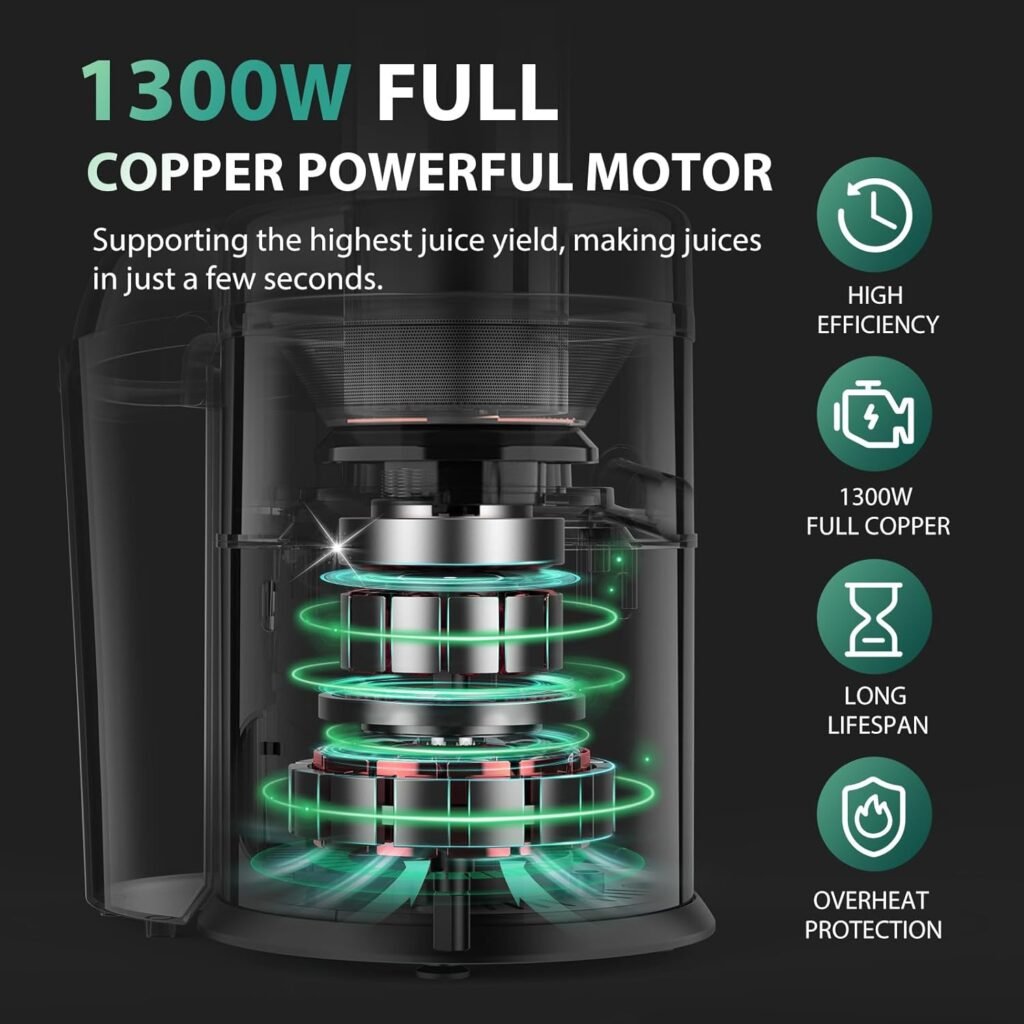 1300W KOIOS Centrifugal Juicer Machines, Juice Extractor with Extra Large 3inch Feed Chute, Full Copper Motor, Titanium-Plated Filter, High Juice Yield, 3 Speeds Mode, Brush included, Non-BPA, Red