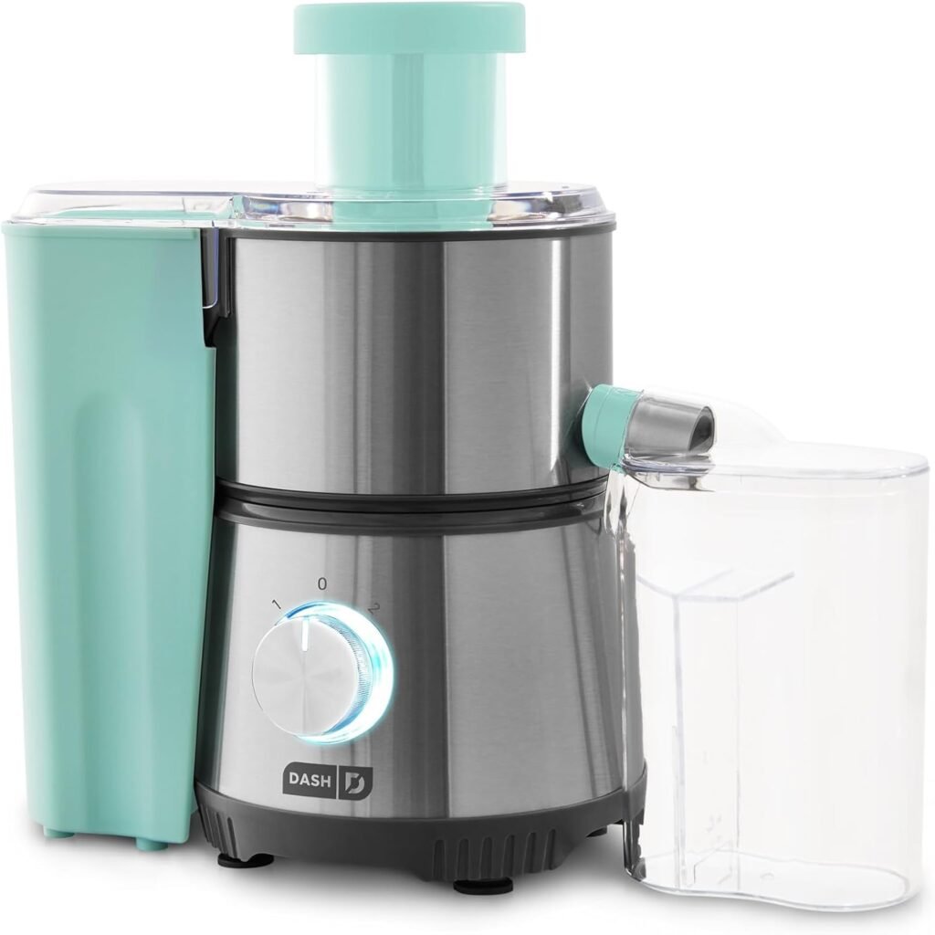 Dash Compact Centrifugal Juicer, Press Juicing Machine, 2-Speed, 2 Wide Feed Chute for Whole Fruit Vegetable, Anti-drip, Stainless Steel Sieve - Aqua