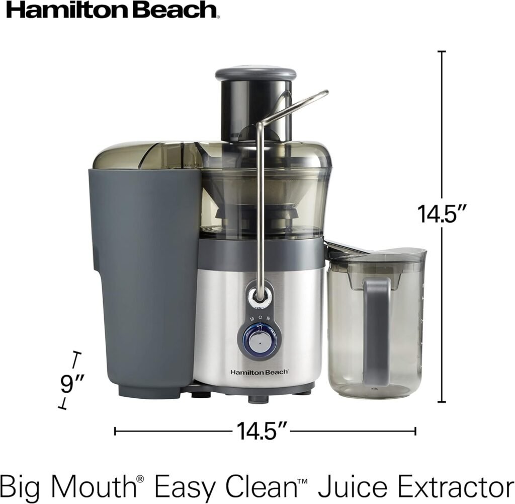 Hamilton Beach Juicer Machine, Centrifugal Extractor, Big Mouth 3 Feed Chute, Easy Clean, 2-Speeds, 40 oz. BPA Free Pitcher, 850 Watt Motor, Silver