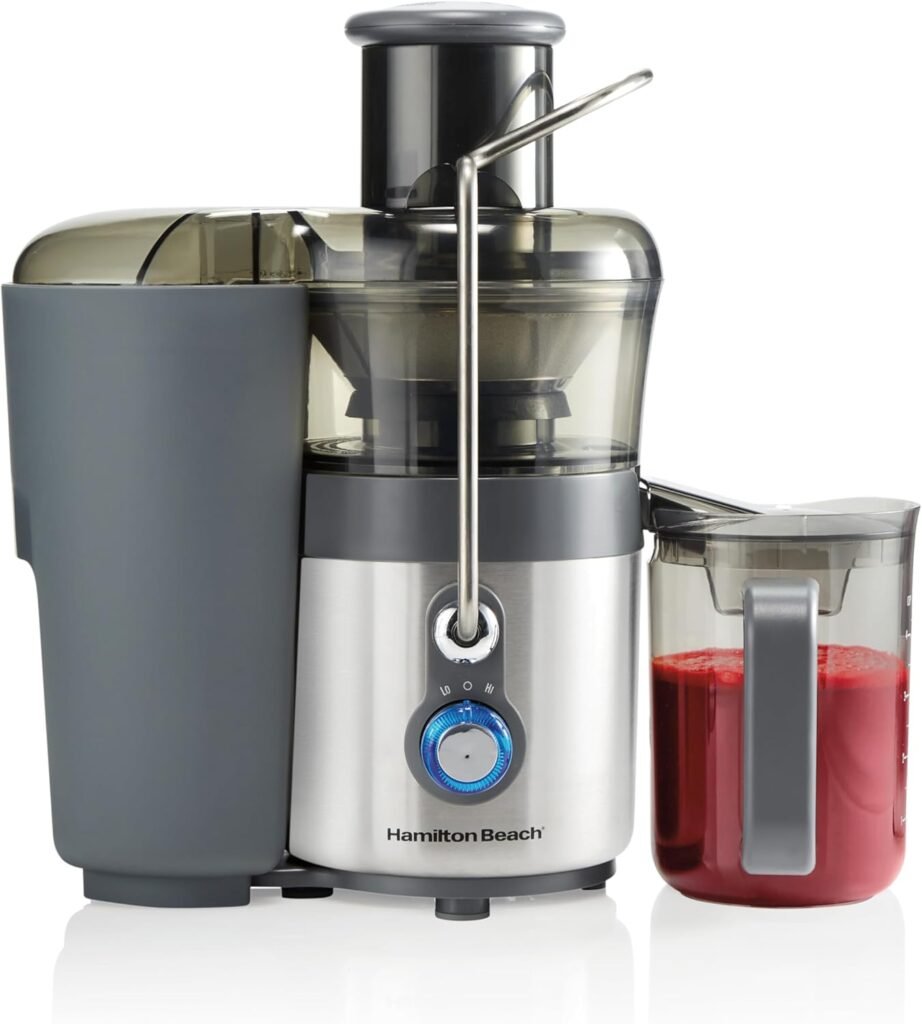 Hamilton Beach Juicer Machine, Centrifugal Extractor, Big Mouth 3 Feed Chute, Easy Clean, 2-Speeds, 40 oz. BPA Free Pitcher, 850 Watt Motor, Silver