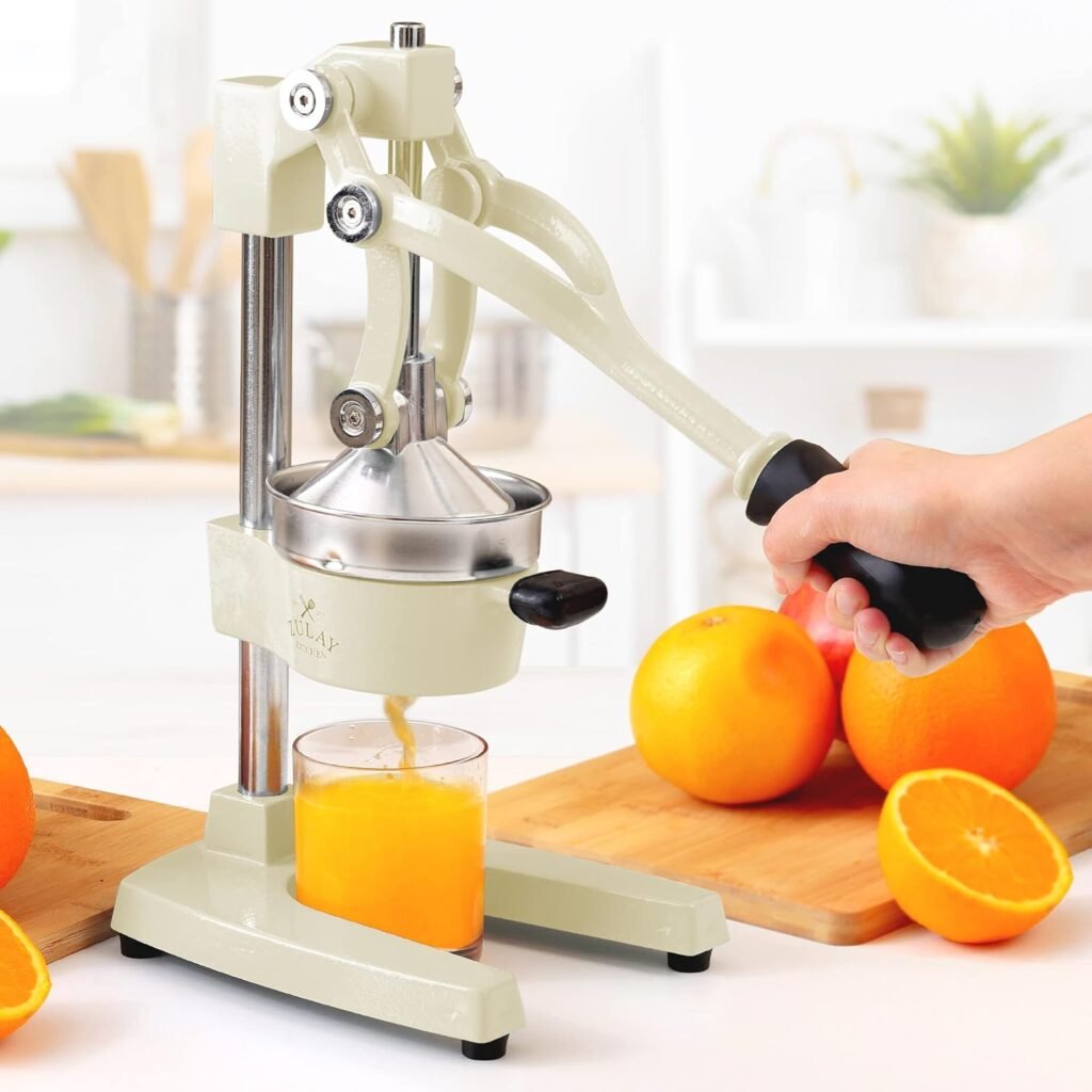 Zulay Kitchen Cast-Iron Orange Juice Squeezer - Heavy-Duty, Easy-to-Clean, Professional Citrus Juicer - Durable Stainless Steel Lemon Squeezer - Sturdy Manual Citrus Press Orange Squeezer (Black)