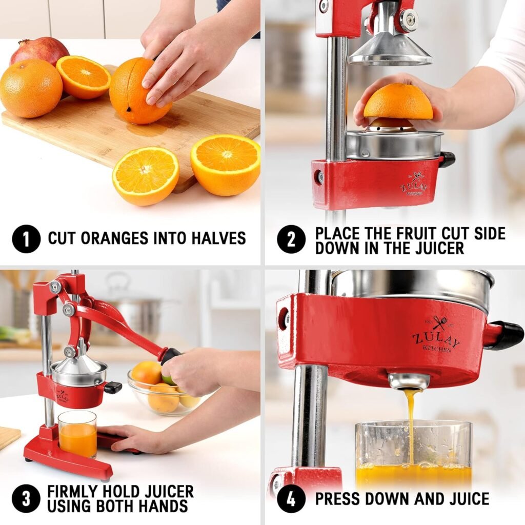 Zulay Kitchen Cast-Iron Orange Juice Squeezer - Heavy-Duty, Easy-to-Clean, Professional Citrus Juicer - Durable Stainless Steel Lemon Squeezer - Sturdy Manual Citrus Press Orange Squeezer (Black)